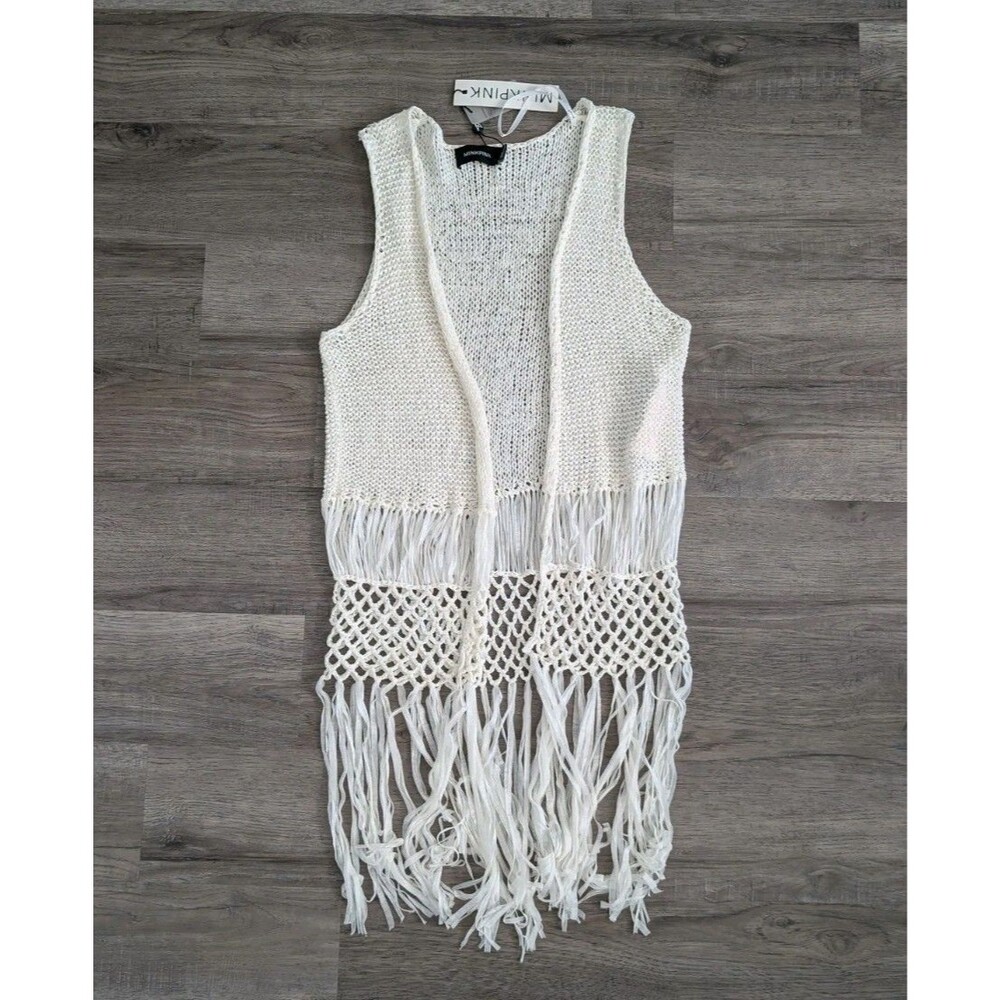 Mink Pink Women's Boho Sleeveless Knitted Vest Fringe Bottom XS Small New NWT